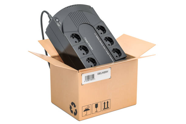 istock Uninterruptible power supply UPS  inside cardboard box, delivery concept. 3D rendering isolated on white background 912726204