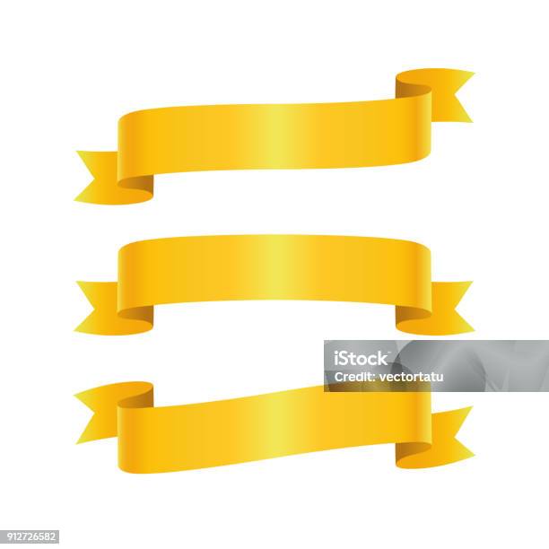 Set Of Golden Ribbon Bannes Stock Illustration - Download Image Now - Award Ribbon, Ribbon - Sewing Item, Gold - Metal