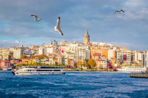 Panoramic view of Galata tower in Istanbul, Turkey