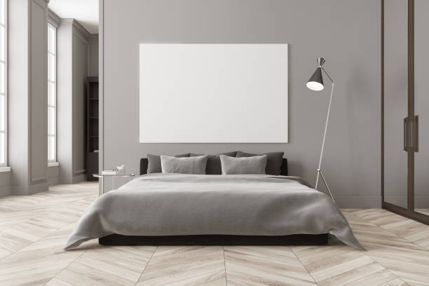 istock Gray bedroom interior, poster 912733504