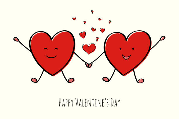 Happy Valentines Day Card With Cute Cartoon Hearts Vector Stock  Illustration - Download Image Now - iStock