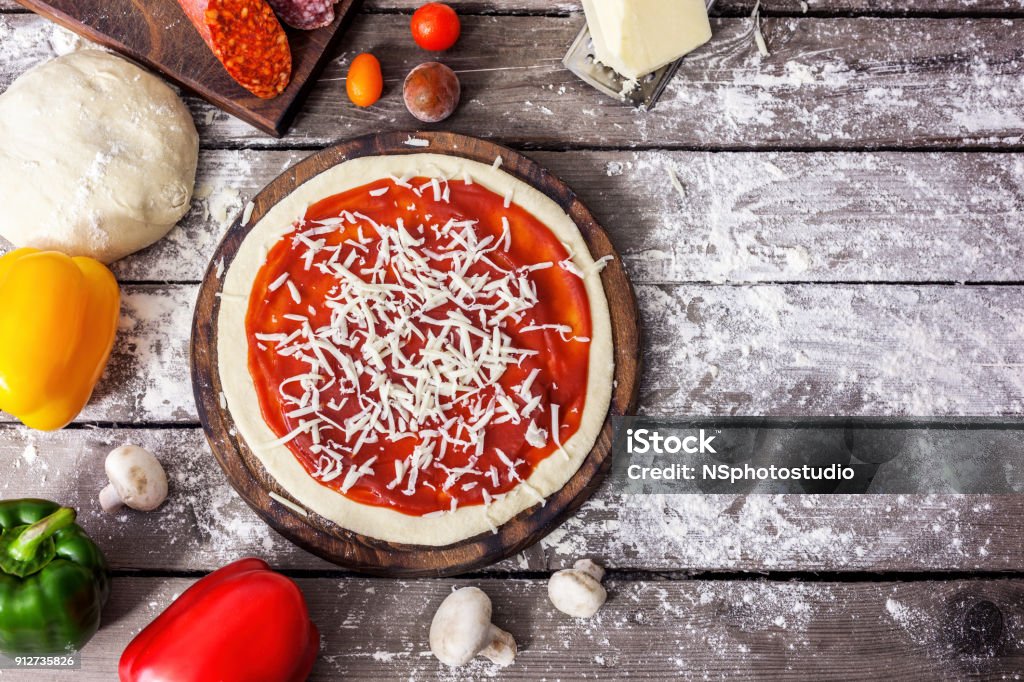 Ingredients For Cooking Pizza Preparing Pizza for Roasting Pizza Stock Photo