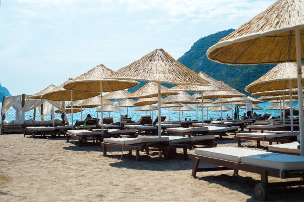istock Sun loungers on a beach in Turkey 912738092