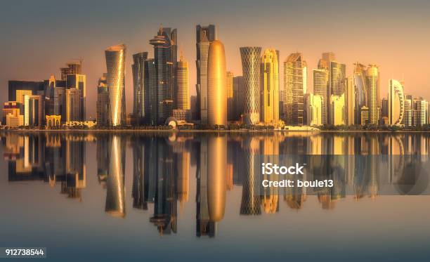 The Skyline Of West Bay And Doha Downtown Qatar Stock Photo - Download Image Now - Qatar, Doha, Urban Skyline
