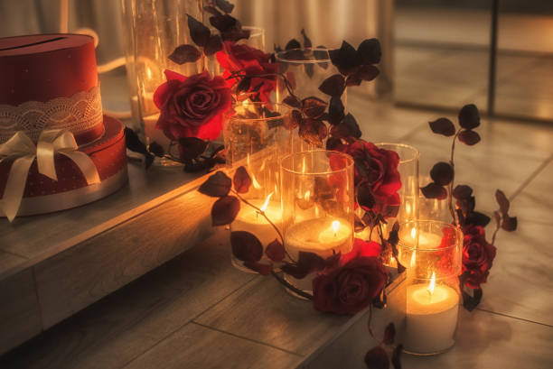 Candles. Burning decorative candles in dark