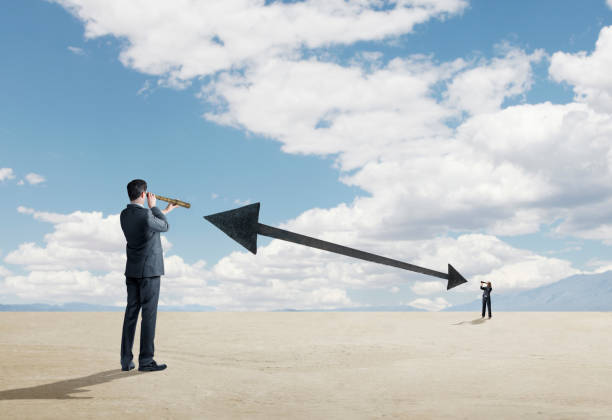 istock Arrow Connects Two People Looking At Each Other Through Spyglasses 912741818