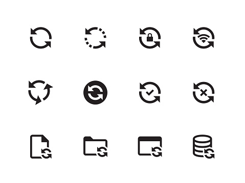 Synchronization and Refresh vector icons on white background. Vector illustration.