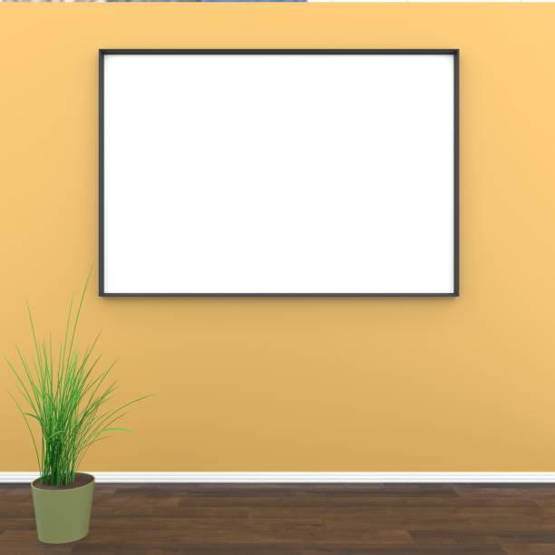 istock Mock up room, white poster on orange wall 3D rendering 912745380