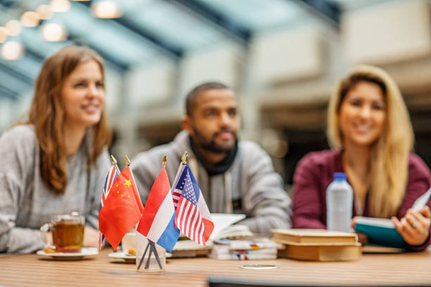 istock Multi ethnic university adult students learning languages together in a study hall 912751048
