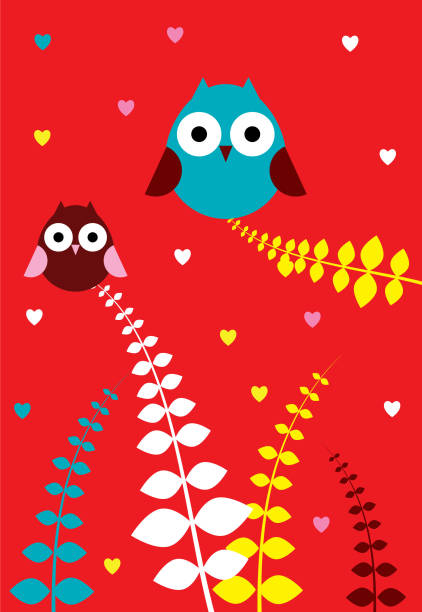 Cute Romantic Owl Wallpaper Vector Stock Illustration - Download Image Now  - Anniversary, Art, Bird - iStock