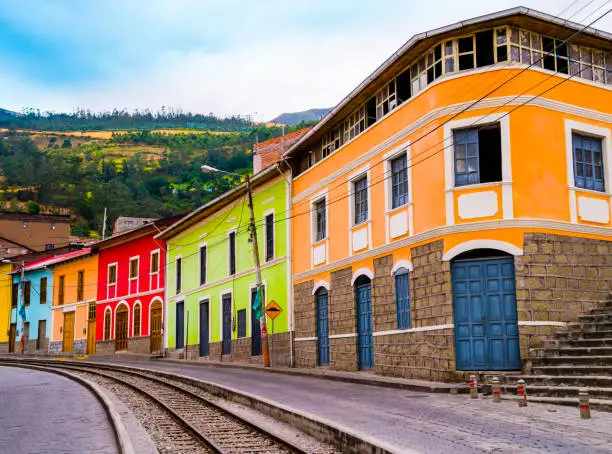 Photo of Colorful houses in Alausi railway station, Ecuador