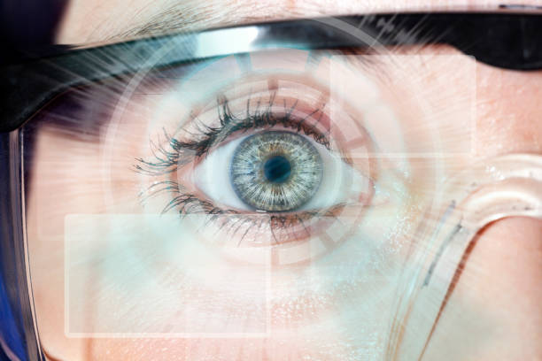 istock Futuristic woman eye  with glasses 912761050