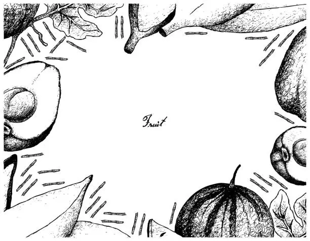 Vector illustration of Hand Drawn Frame of Fresh Fruits on White Background
