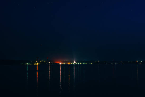 istock night city night on river with reflection in water under starry sky 912776024