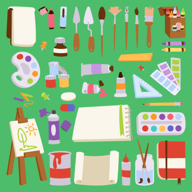 istock Painting vector artist tools palette icon set flat illustration details stationery creative paint equipment art canvas drawing symbol artist instrument for creativity decoration 912776040