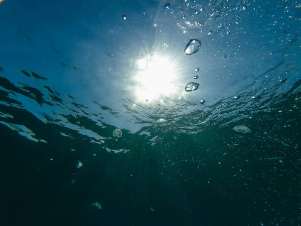 istock air bubbles in clean clear sea blue water with sun rays 912778576