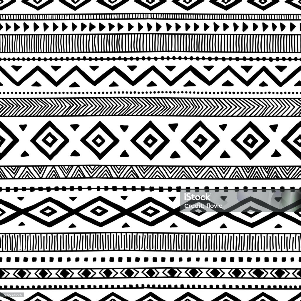 Seamless ethnic pattern. seamless ethnic pattern, handmade, horizontal stripes, black and white print for your textiles, vector illustration Pattern stock vector