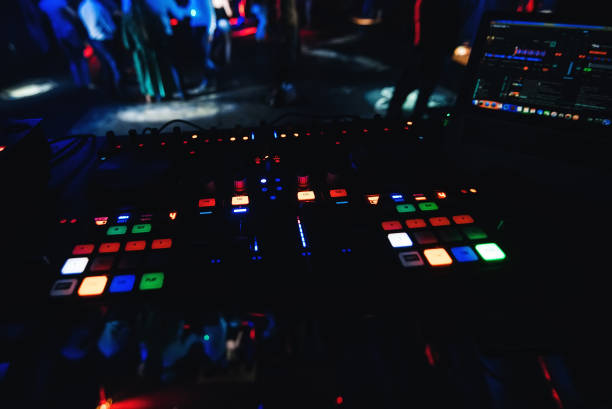 istock buttons and control levers on musical professional mixer DJ for mixing music 912779654