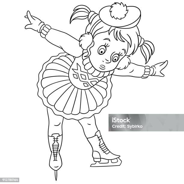 Cartoon Girl Skating Coloring Page Stock Illustration - Download Image Now - Beauty, Beret, Black And White