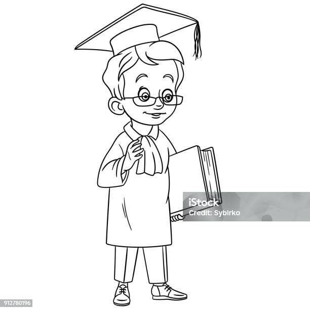 Cartoon Boy Graduating School Stock Illustration - Download Image Now - Black And White, Drawing - Art Product, Intelligence