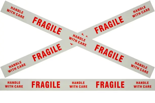 Photo of fragile tape used for securing delicate items for despatch