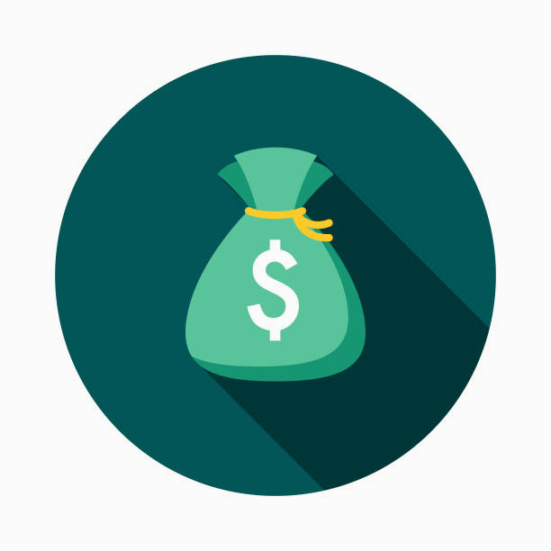 Money Flat Design E-Commerce Icon A flat design styled shopping & e-commerce icon with a long side shadow. Color swatches are global so it’s easy to edit and change the colors. money bag stock illustrations