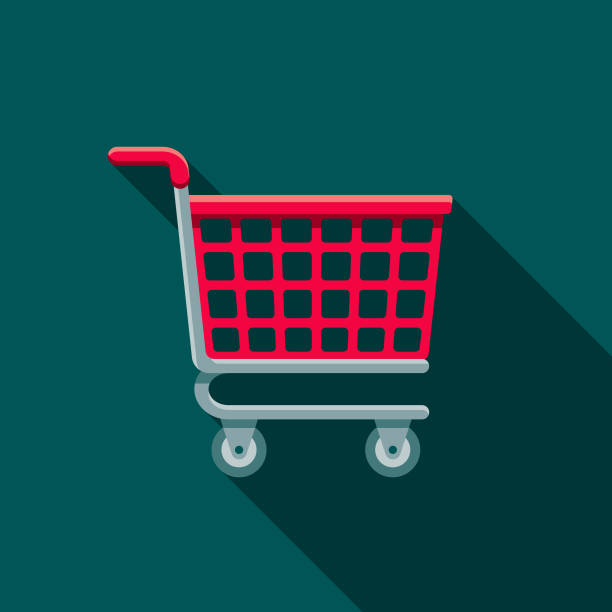 Shopping Cart Flat Design E-Commerce Icon A flat design styled shopping & e-commerce icon with a long side shadow. Color swatches are global so it’s easy to edit and change the colors. cart illustrations stock illustrations