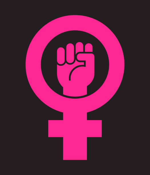 ilustraciones, imágenes clip art, dibujos animados e iconos de stock de símbolo de la mujer con el puño levantado. diseño de icono de vector. - derechos de la mujer