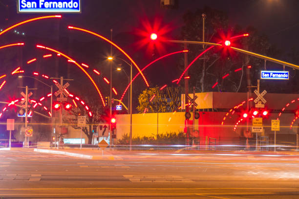 istock Railroad crossing during the night with motion gates 912822858