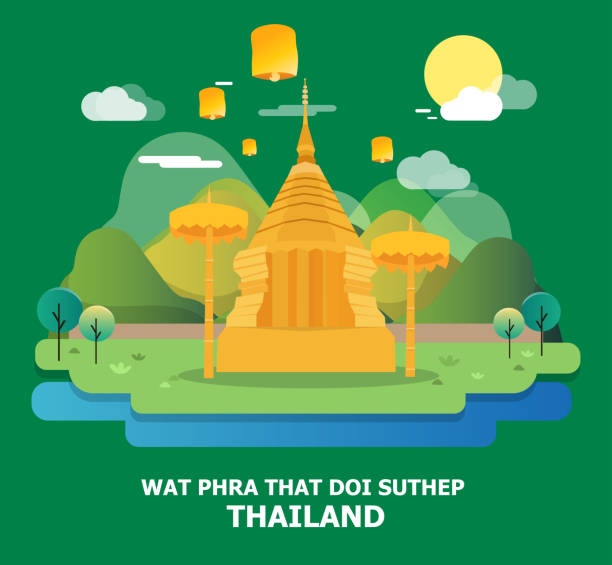 ilustrações de stock, clip art, desenhos animados e ícones de wat phra that doi suthep amazing temple in thailand illustration design.vector - suthep