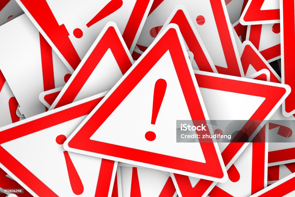 3d triange board with exclamation mark 3d illustration of exclamation mark on triangle board Danger Stock Photo