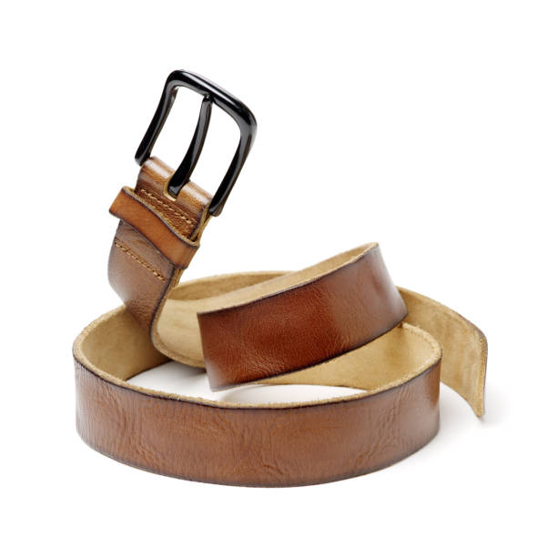 istock Men black and brown belt isolated on white background 912837606