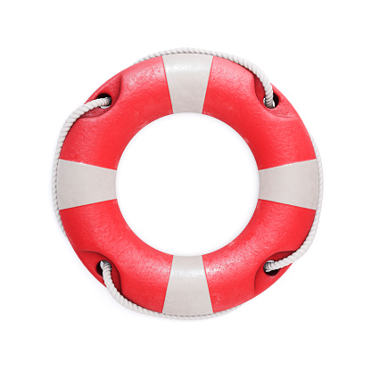 Old red lifebuoy isolated on a white background. 3d illustration,