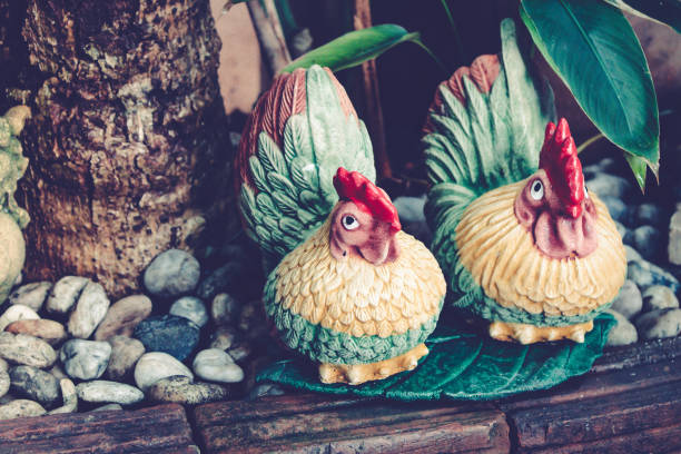 Dolls for garden decoration, couple chicken.