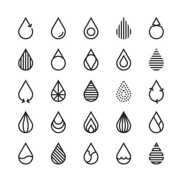 워터 드롭 아이콘-라인 시리즈 - raindrop drop water symbol stock illustrations
