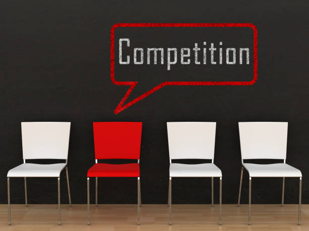 istock Business competition chairs blackboard drawing 912857602