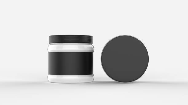 istock Mayonnaise jar mock up with black label isolated on soft gray background. Small size. 3D illustrating. 912857656