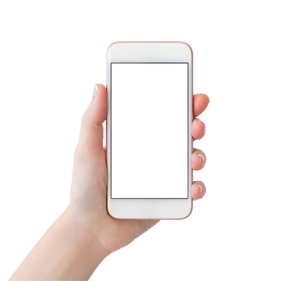 istock woman hand holding white phone with isolated screen 912857974