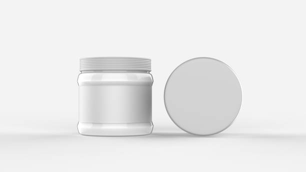 istock Mayonnaise jar mock up with white label isolated on soft gray background. Small size. 3D illustrating. 912858448