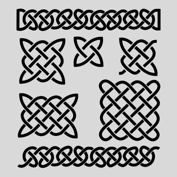 illustrations, cliparts, dessins animés et icônes de ensemble de motifs celtiques et éléments celtiques. infini de vector illustration, noir. - knotwork