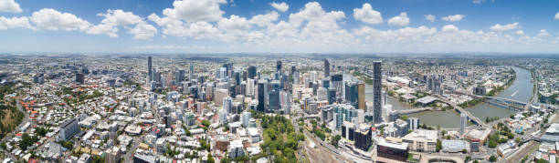 Brisbane Skyline, Aerial Panorama, Queensland, Australia Huge Aerial Panorama of Brisbane the Capital of Queensland, Australia story bridge photos stock pictures, royalty-free photos & images