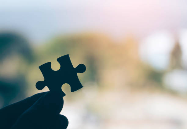 istock Closeup image of a hand holding a jigsaw puzzle with blur background 912870496