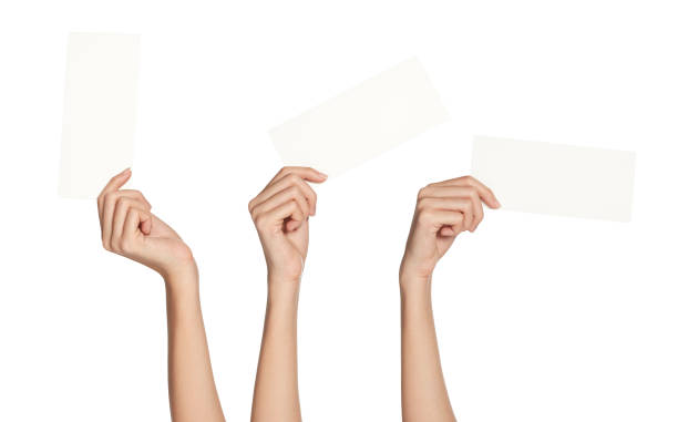 istock Hand hold blank white voucher isolated with white background 912873094
