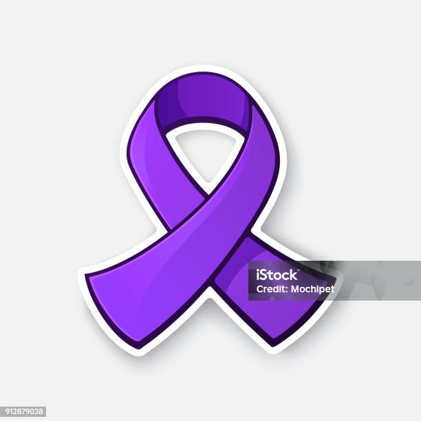 Sticker Of Purple Ribbon Awareness Of Interpersonal Violence And Abuse Prevention Stock Illustration - Download Image Now
