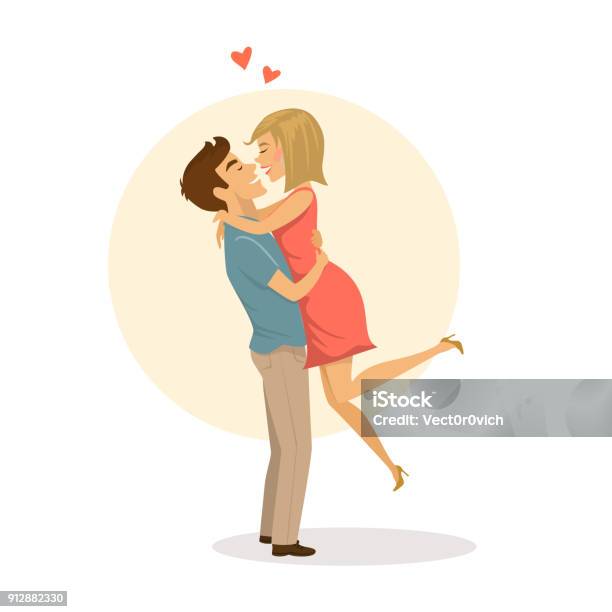Couple In Love On A Date Man And Woman Embrace Hug Stock Illustration - Download Image Now