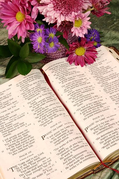 istock Religious: Praise the Lord Bible scripture with flowers 91288248