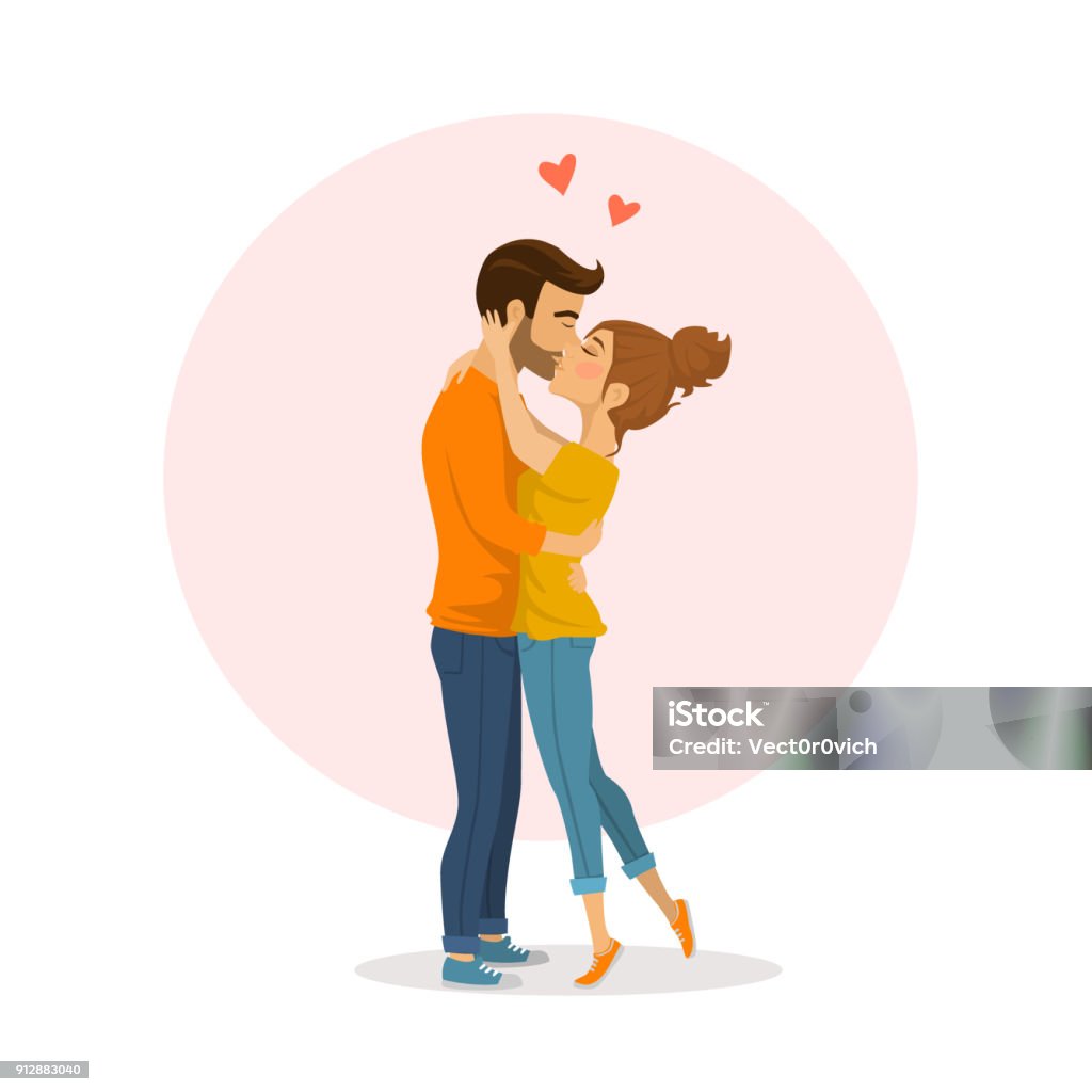 linda pareja feliz en el amor abrazos y besos - arte vectorial de Parejas libre de derechos