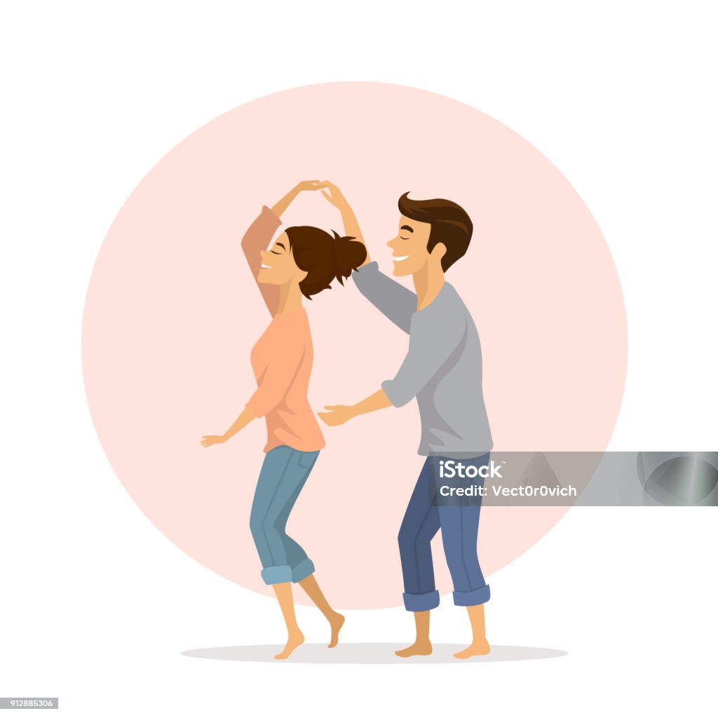 cute happy romantic couple in love having fun dancing  at home Dancing stock vector