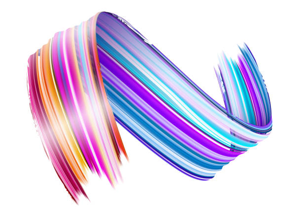 ilustrações de stock, clip art, desenhos animados e ícones de abstract vector paint brush stroke. colorful curl of liquid paint. digital 3d ribbon with brush texture. abstract ink background. creative spiral wave with pink, blue, red colors. isolated on white. - spiral circle paint splashing