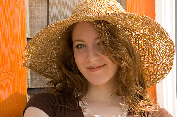 Woman Wearing Straw Hat stock photo